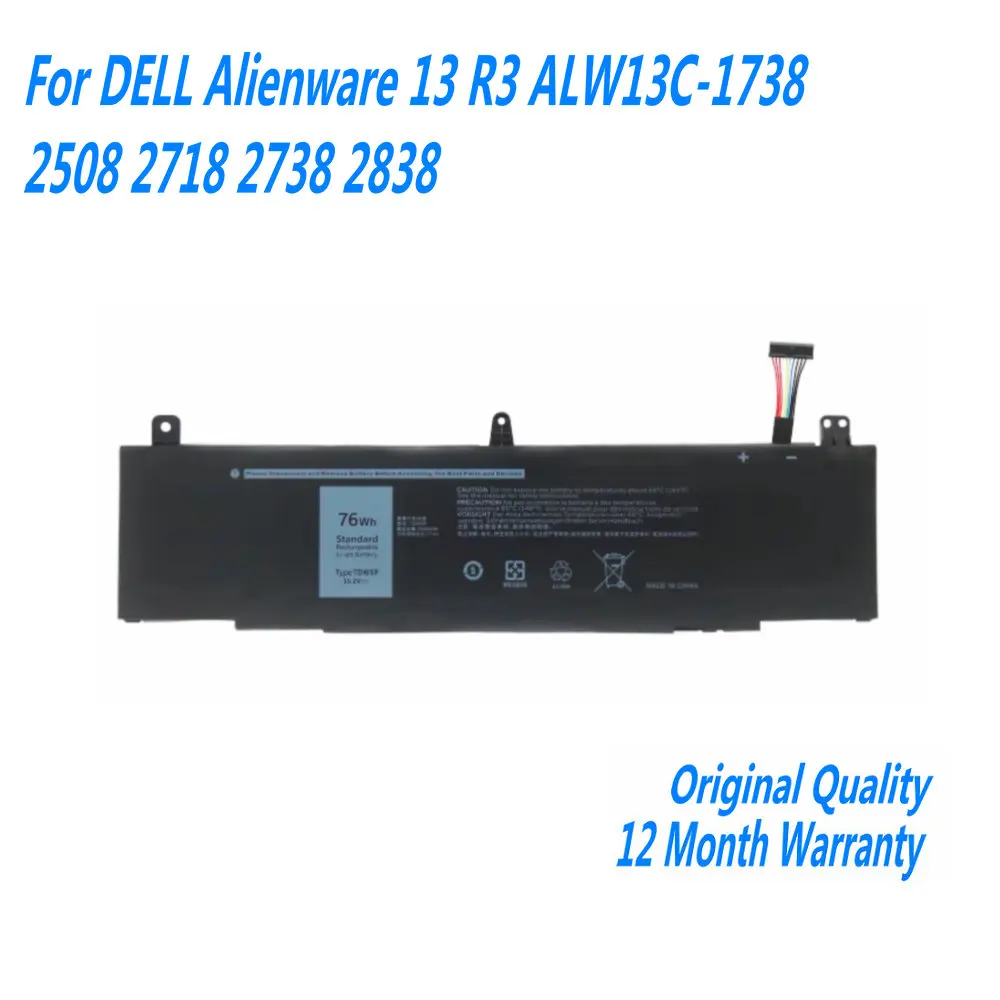 

New 15.2V 76Wh TDW5P JFWX7 04RRR3 0V9XD7 4RRR3 P81G Laptop Battery For DELL Alienware 13 R3 ALW13C-1738 2508 2718 2738 2838