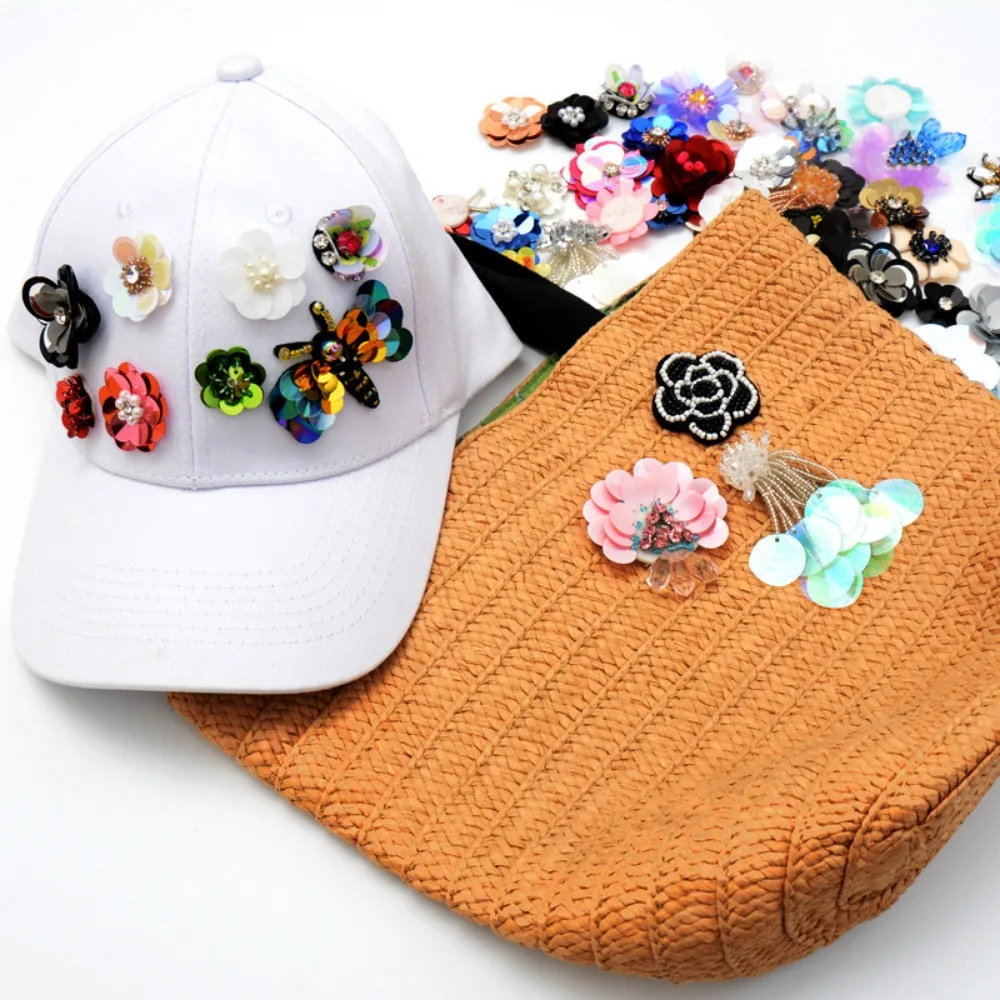 手作り花色のスパンコールビーズ花布ステッカー小さな DIY 衣類アクセサリー靴バッグ装飾パッチ手縫い