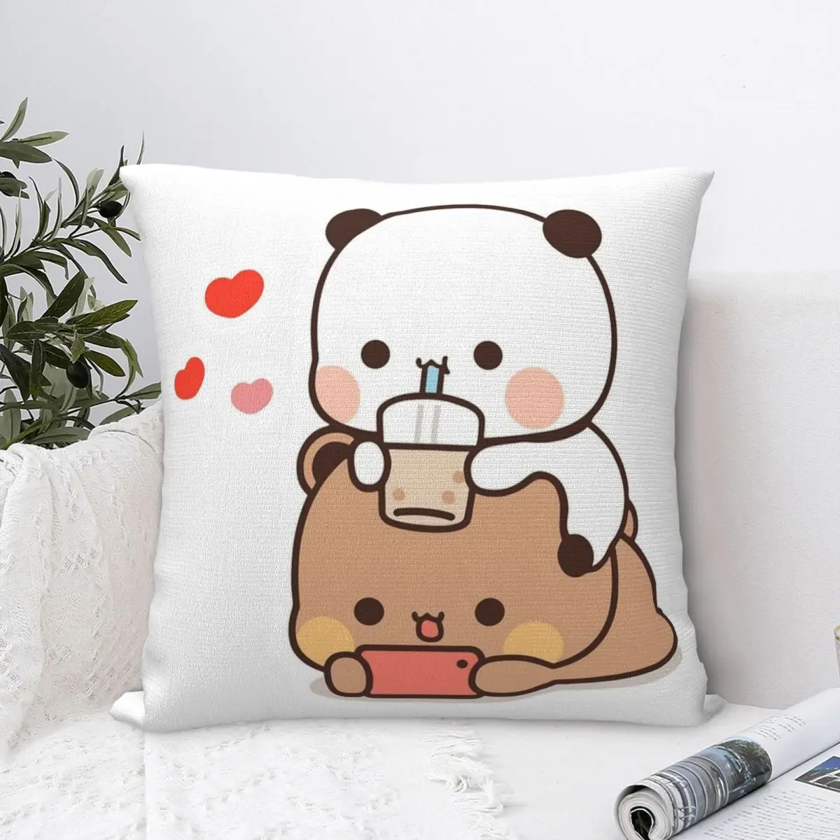 Bubu Dudu Enjoying Time Pillow Case Panda Bear Cushion Covers Fashion Decor Throw Pillow Case Cover for Sofa 45*45cm