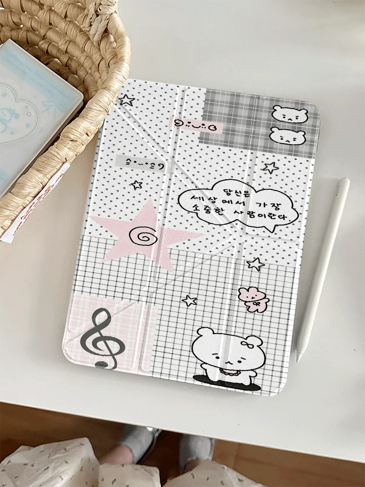 Cute Kawaii Bear Grid Star Tablet Case for Honor X8A X9 X8 Pro V9 V8Pro 8 9 10 Pro GT Pro MagicPad2 11 11.5 12 12.1 12.3