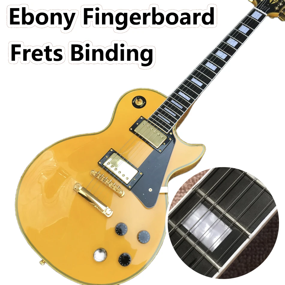 

Made in China, yellow LP electric guitar, ebony binding, 2 piece pickup, in stock Gold hardware, free shipping