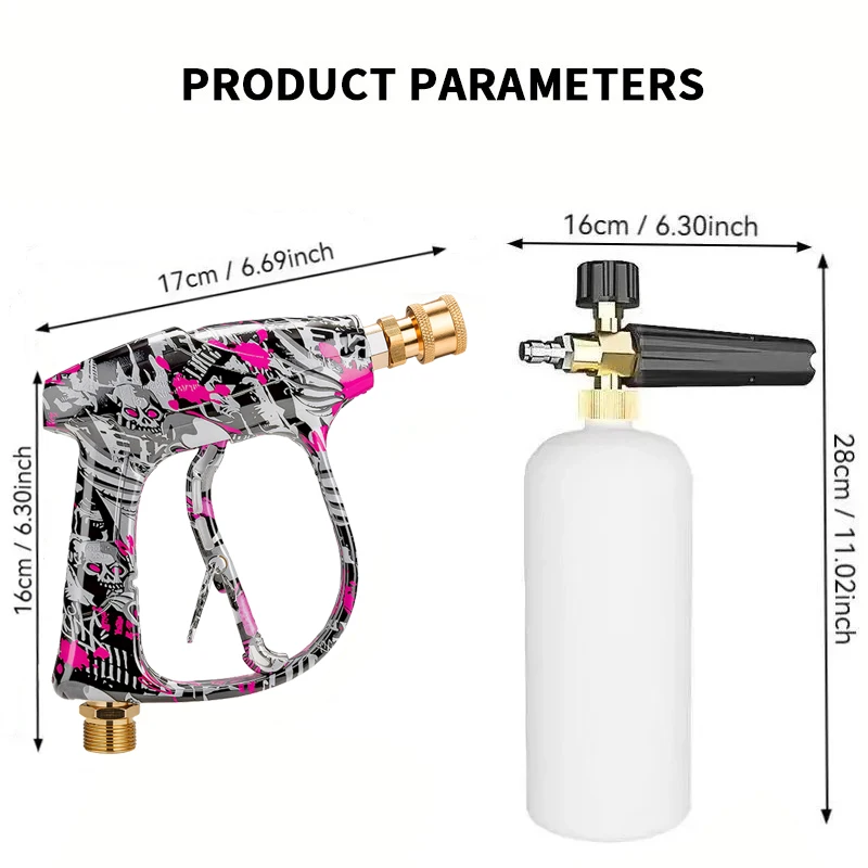Easy-Install Graffiti Car Wash Gun Kit, Foam Pot, 5 Nozzles & Lavor Metal Adapter for Self-Service Car Washing Home Daily Use