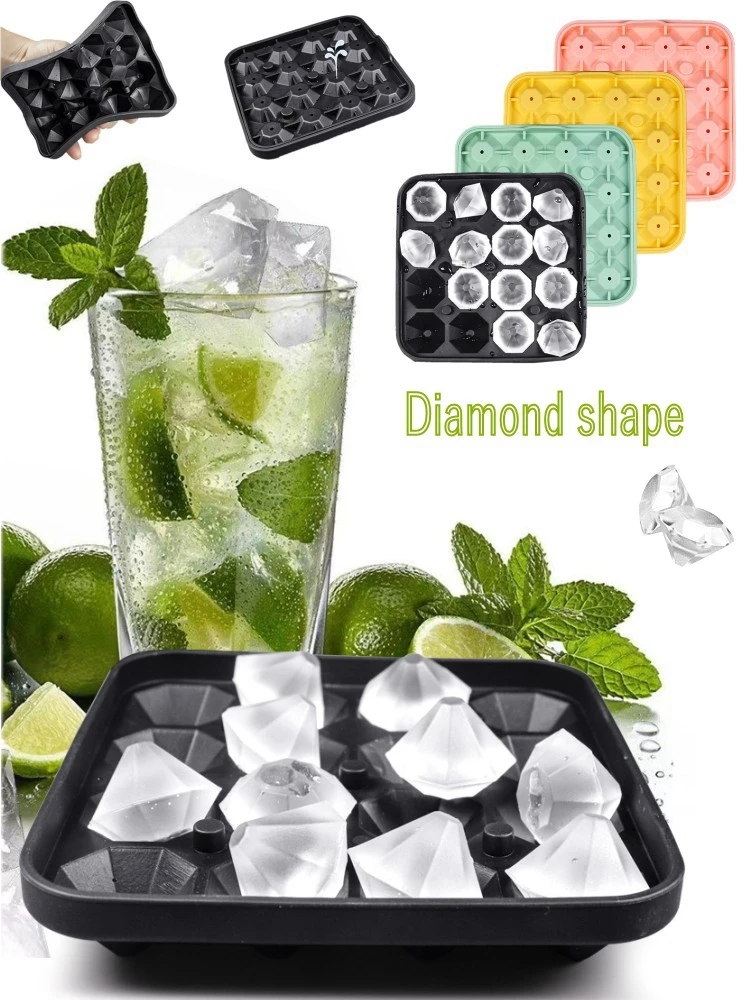 16 Grid Diamond Ice Tray Mold Box Food Grade Silicone Ice Cube Blocks Maker Mould Machine Whiskey Wine Bar Tools Kitchen Gadgets