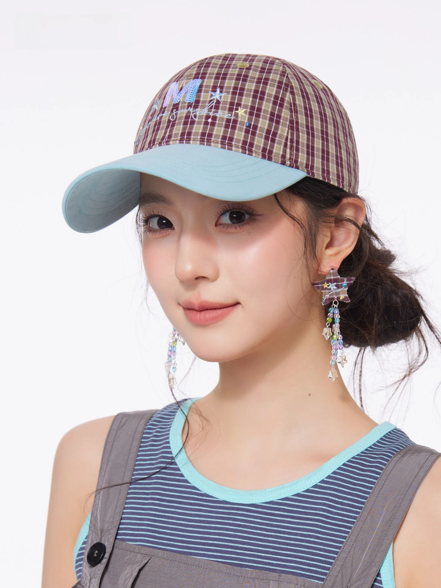 cacuss-レディース-春夏-レトロ-グリッター-チェック柄-コットン-ベースボールキャップ-調節可能なサンガードハット-快適で通気性のあるファッショナブルな帽子