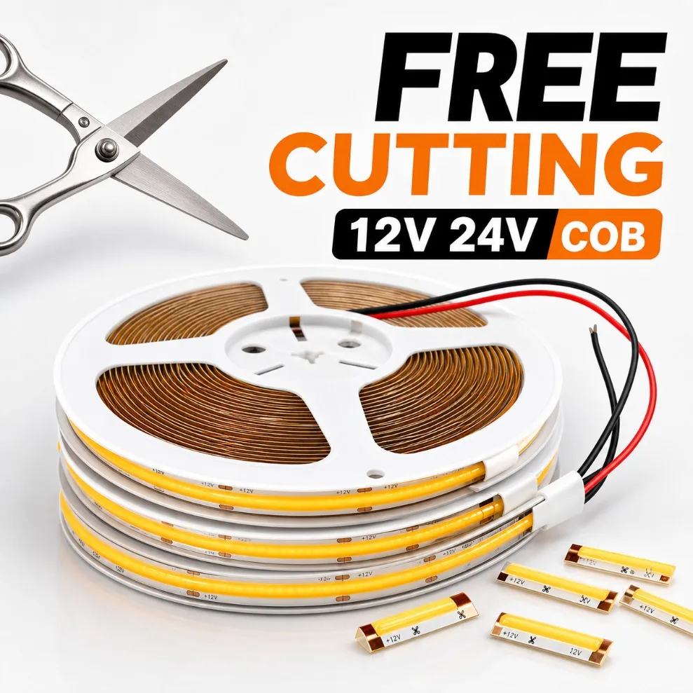 0.5-10M COB LED Strip DC12V/24V 400/528LEDs/M Free Cut Flexible Tape Warm/Natural/Cool White Linear Lighting for DIY Home Decor
