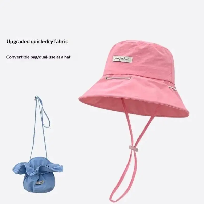 1 Stück Damen-Sommer-Sonnenhut, schnell trocknend, mit breiter Krempe, koreanischer Stil, ideal für Strand und Reisen, vielseitig einsetzbar, mit integrierter Tasche. – Detail 1
