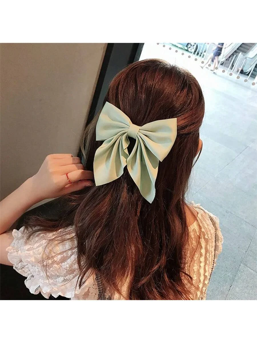 6pcs/pack Solid Ponytail Big Bow Alligator Hair Clips Duckbill Barrettes Hair Accessories for Girls Teens