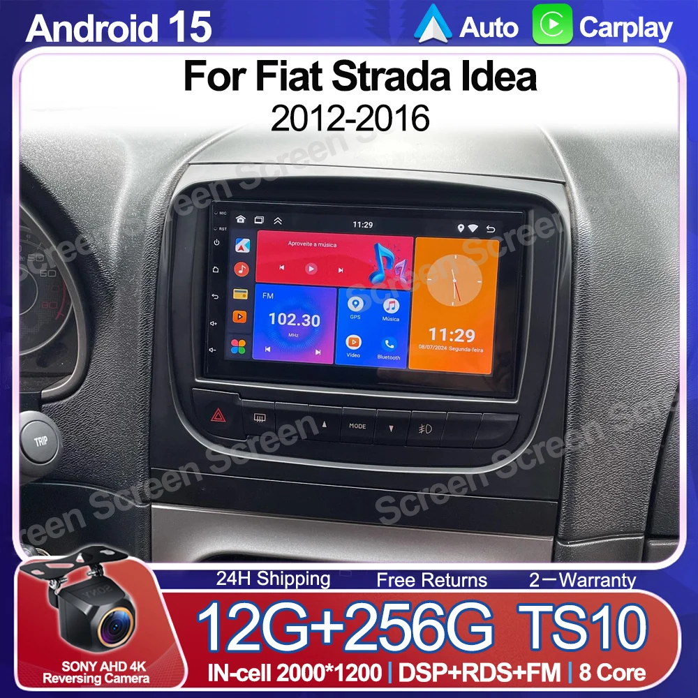 Para Fiat Strada Idea 2012-2016, Rádio de Carro, Reprodutor de Vídeo Multimídia, Bluetooth, GPS, Navegação, Espelhamento, Android 16, Tela Touch 5G