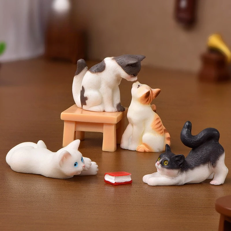 Creative Cute Cartoon Simulated Kitten Animal Figurines Lovely Mini Hand‑painted Dolls DIY Decor Accessories for Micro‑landscape
