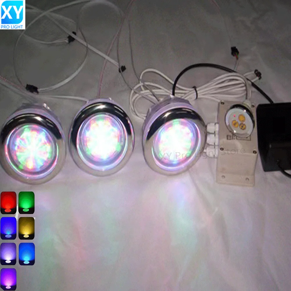 80MM RGB Underwater Bath Light AC12V 180mA Stainless Steel Face Colorful Surface Submersible LED Pool Lights LED Bathtub Lamp