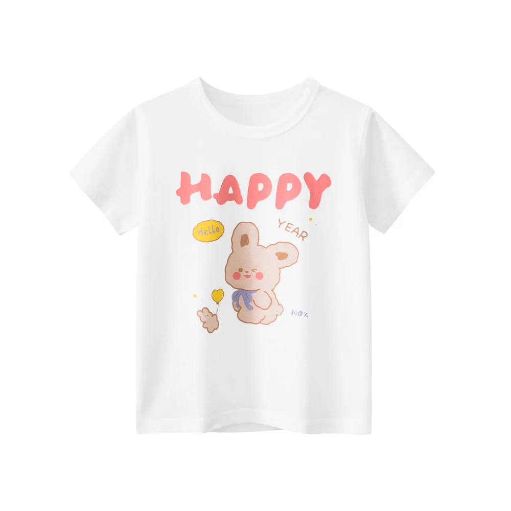 

1-9T Toddler Kid Baby Girl Clothes Rabbit Print Infant T Shirt Cotton Casual Tshirt Short Sleeve Basic Top Outfit