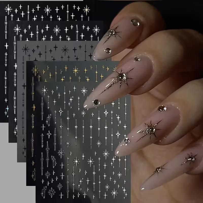 3D Stern Nail Art Aufkleber Abziehbilder Selbstklebendes Metall Silber DIY Nagelaufkleber Dekoration Abziehbilder Maniküre Zubehör – Detail 1
