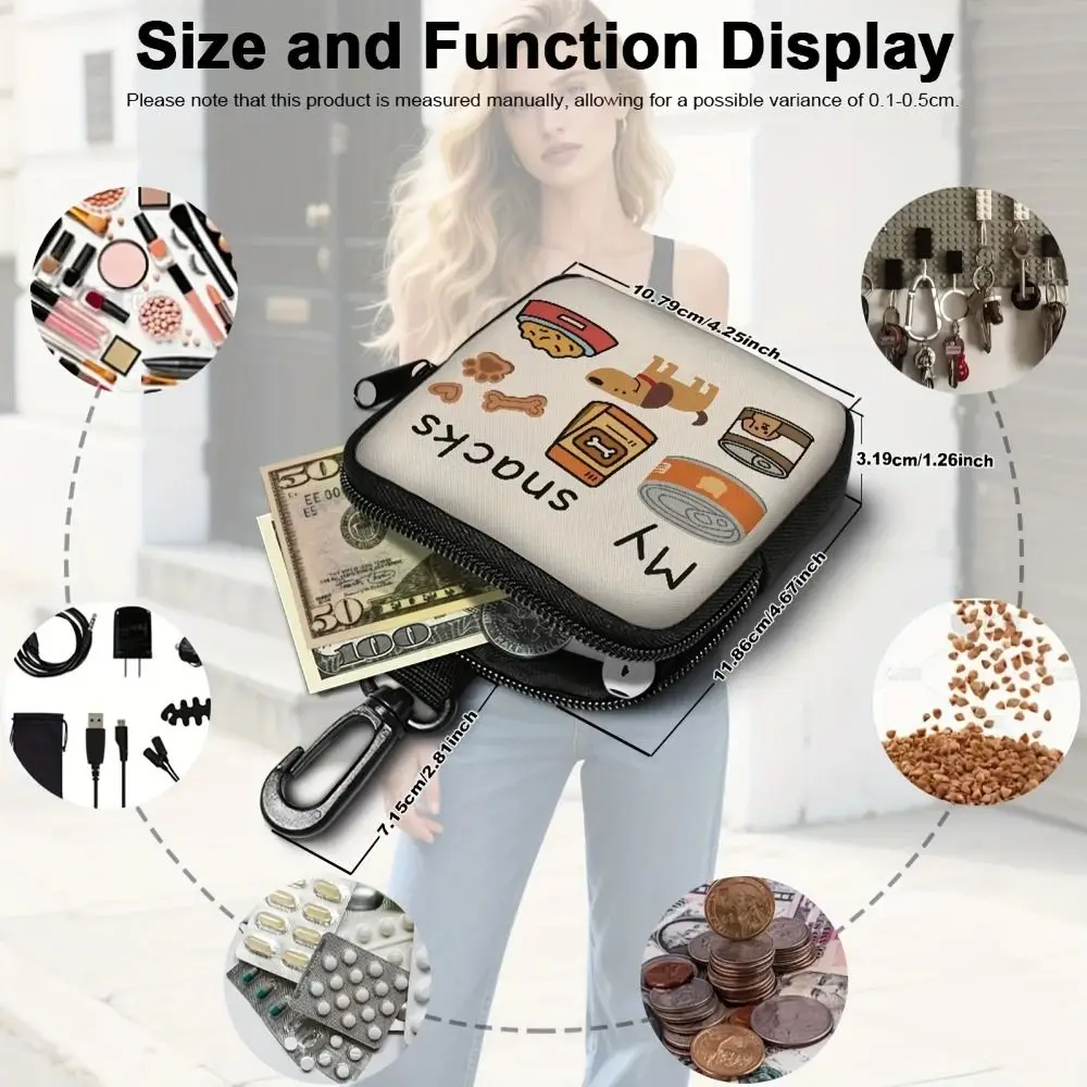 With Hook Dog Treat Bag Zipper Closure Dog Print Portable Pet Snack Pouch Multi-functional Leak-proof Puppy Pet Training Bag