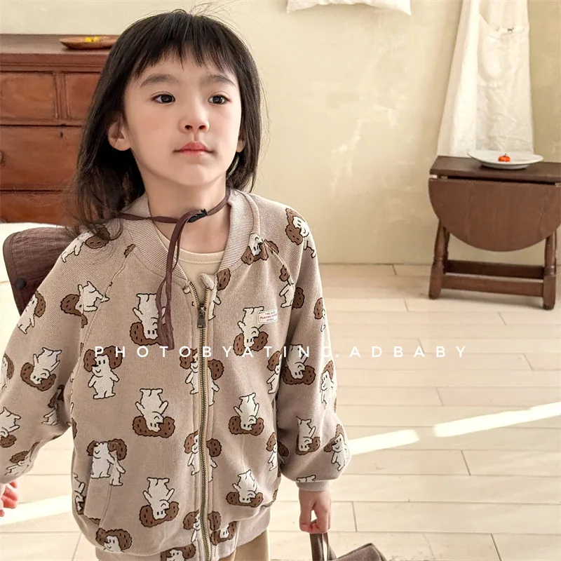 2025 Spring New Children Kids Clothes Girls Cartoon Printed Hoodless Sweatshirt 1-6 Years Boys Casual Long Sleeve Cardigans Tops 3
