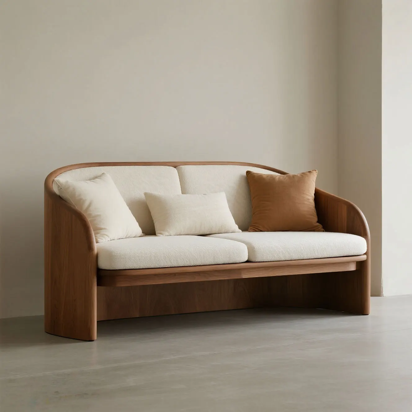 Divano doppio medievale in legno massello minimalista cinese curvo in legno di frassino