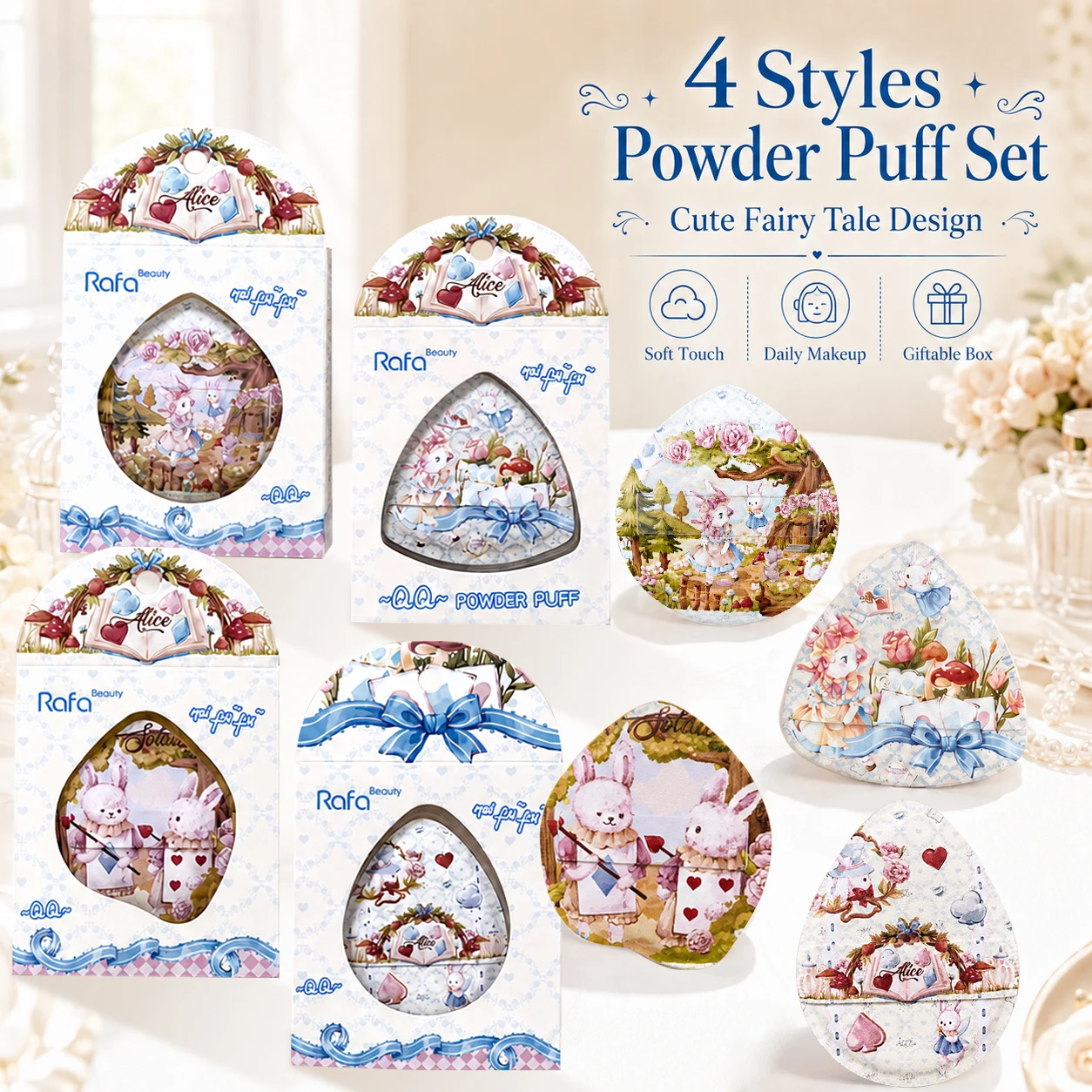 Cartoon Picnic Wind Cotton Candy Air Cushion Puff, Wet and Dry Liquid Foundation, Exquisite Fairy Tale Gift Box Packaging