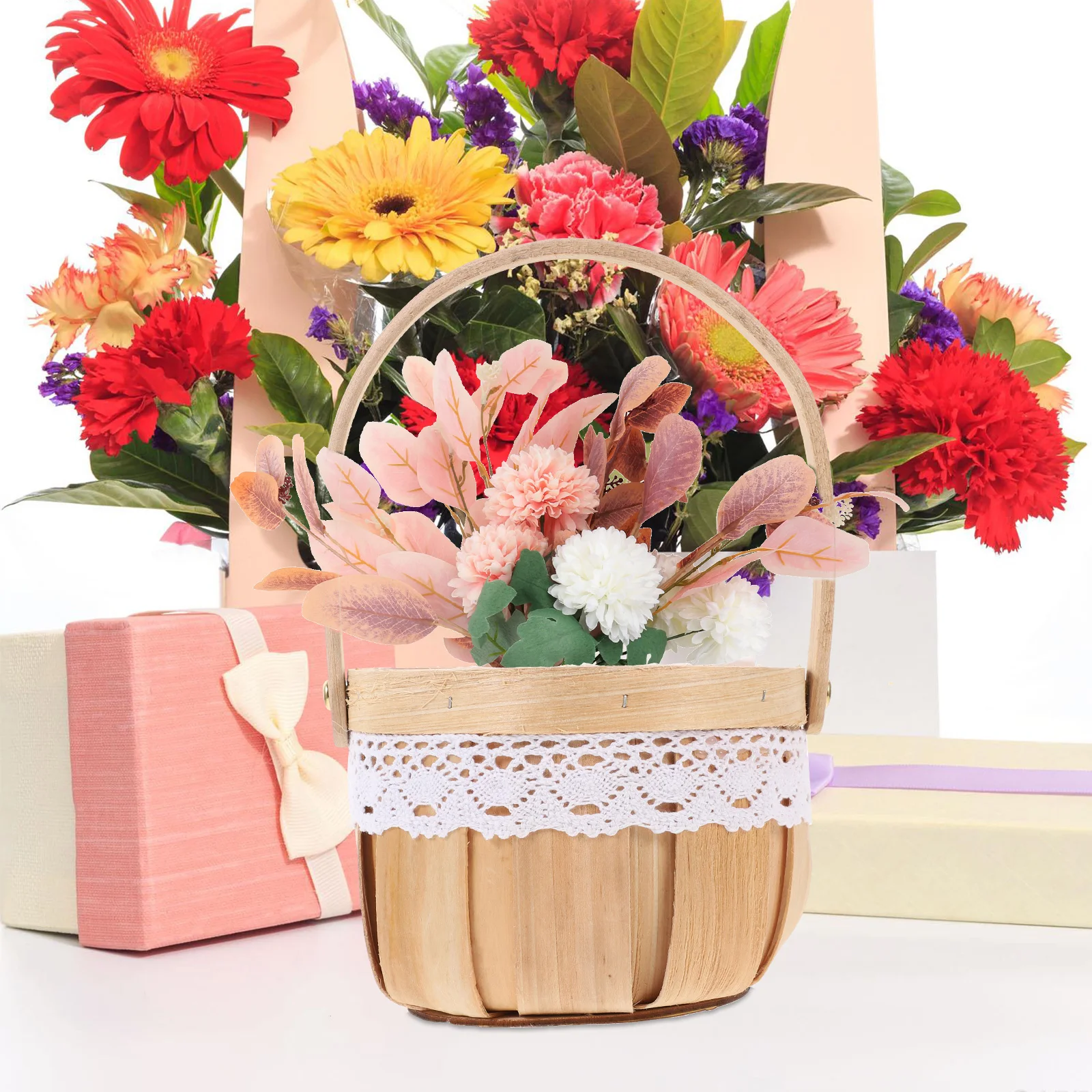 

Rattan Flower Basket Woven Eco Friendly Durable Home Store Decoration Portable Handle Design Plants Flowers Living Space