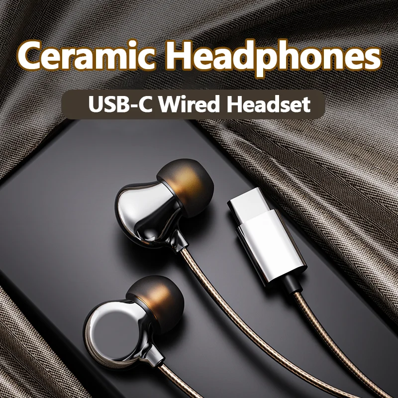 Ceramics USB-C Wired Headphones For iPhone 15 Pro Max Type C Earphones For Samsung Xiaomi Huawei 3.5mm Headset Phone Accessories