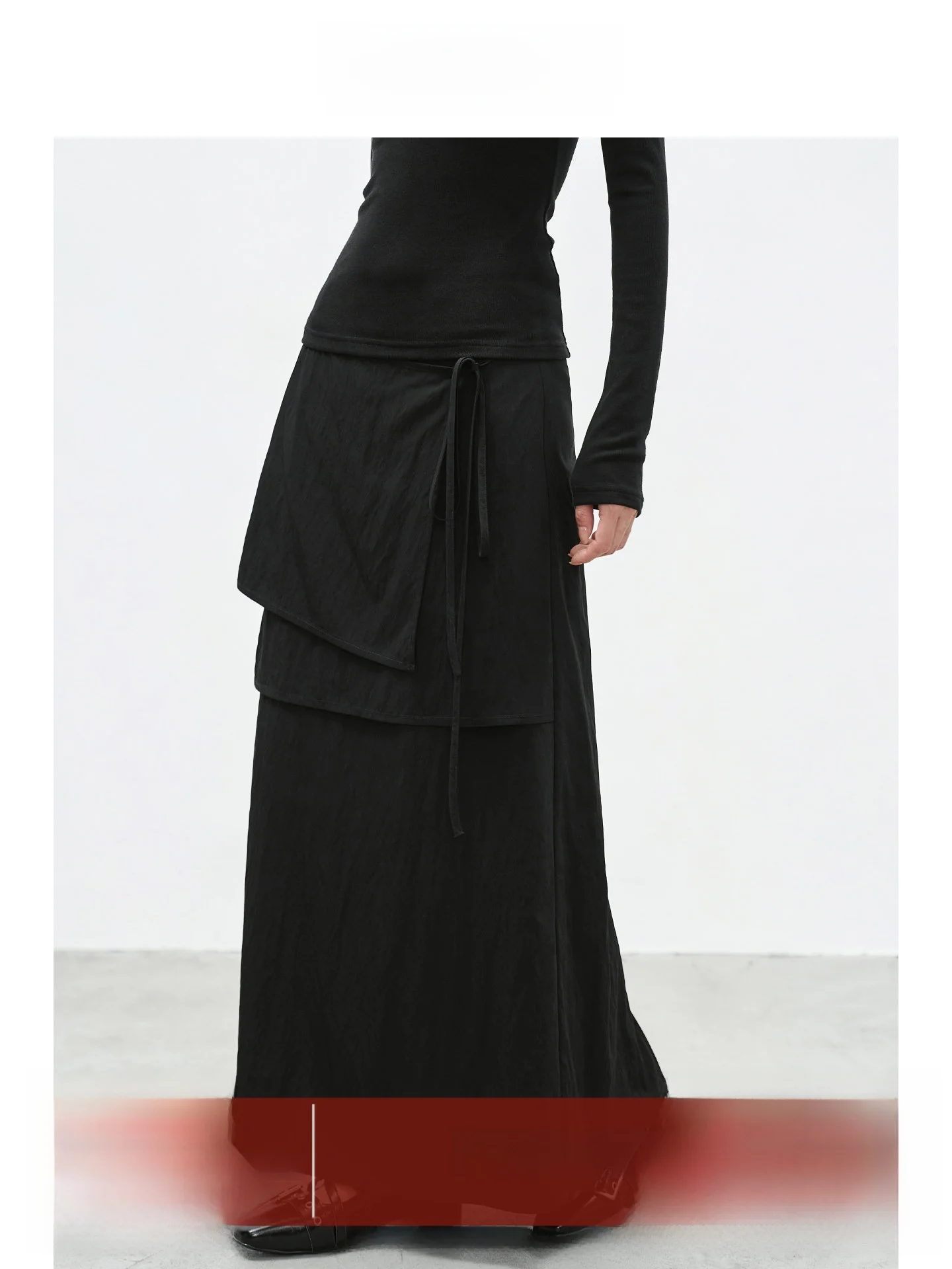 

EIGHTHMONTH High Waist Bla Asymmetrical Multi-Layered Skirt Women's Unique Design Casual Sle A-Line Long Skirt