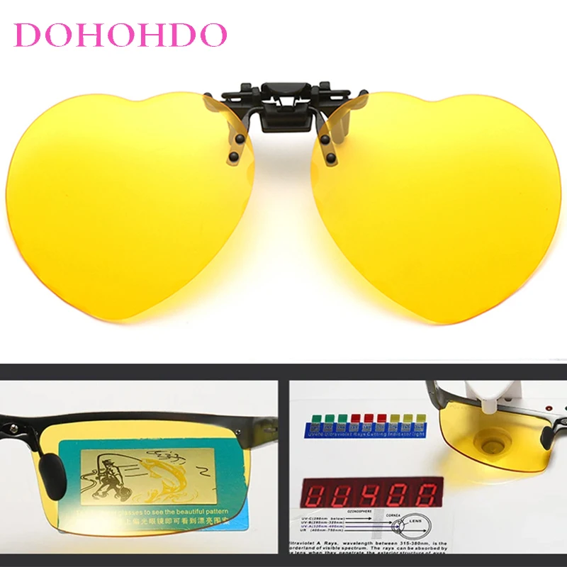 

Trendy Designer Heart-shaped Night Vision Clip-On UV400 Sunglasses Women Outdoor Sports Anti-Glare Polarized Driving Men Goggles