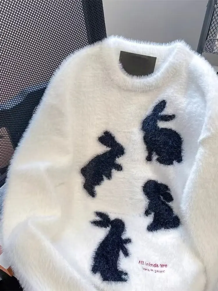 

Trendy Cartoon Knitwear Men's round Ne Loose Casual Top American Sle Couple's Sweater Autumn Lazy Sle Polyester Fiber