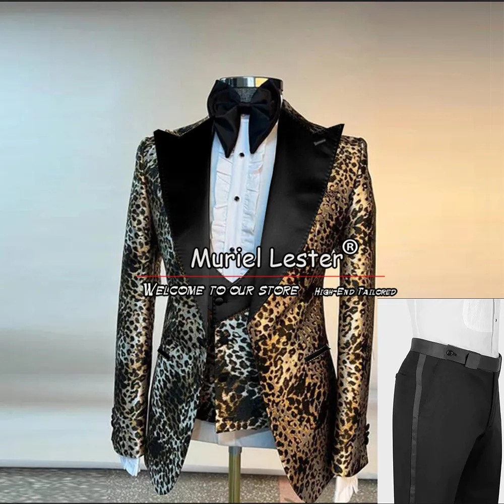 

Black Gold Leopard Suits Men Notch Lapel Jacket Vest Pants 3 Pieces Groom Tuxedos Bespoke Chic Wedding Tuxedos Traje Hombre 2024