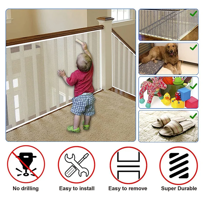 Stairway Net - Baby Safety Rail - Balcony Railing Guard Banister Proofing Stair Net For Child, Pet- Indoor & Outdoo