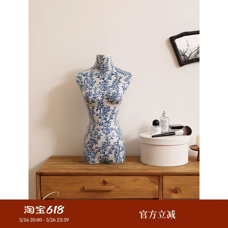 

Синий и белый фарфор, художественный портрет, скульптура, керамический рабочий стол, креативное украшение для пола