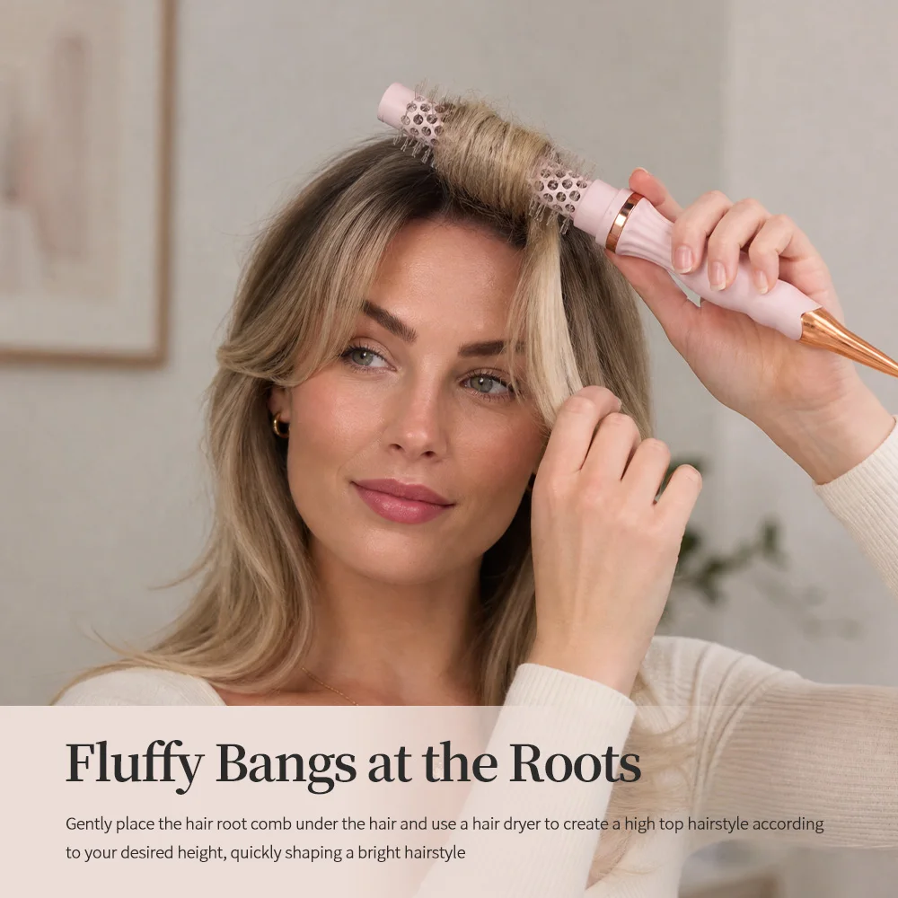 2-Piece Hair Styling Comb Set: Hollow Heat-Conducting Ceramic Roller Comb + Cherry Bristle Smoothing Comb for High-Volume Hair, Smoothing Frizz, Home Salon Hair Styling Tools - view 3