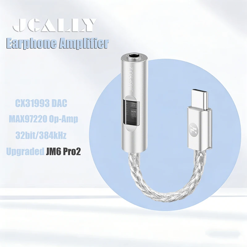 JCALLY JM6 Pro2 Headphone Amplifier USB-C to 3.5mm Adapter Cable CX31993 DAC and MAX97220 Op-Amp Chip 32bit/384kHz HiFi Audio