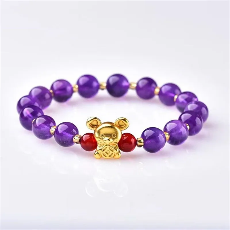 

Energy Natural Amethyst Bracelet Healing Quartz Purple Crystal Stone Red Agate Bracelet Women Jewelry Stretch Cure Yoga