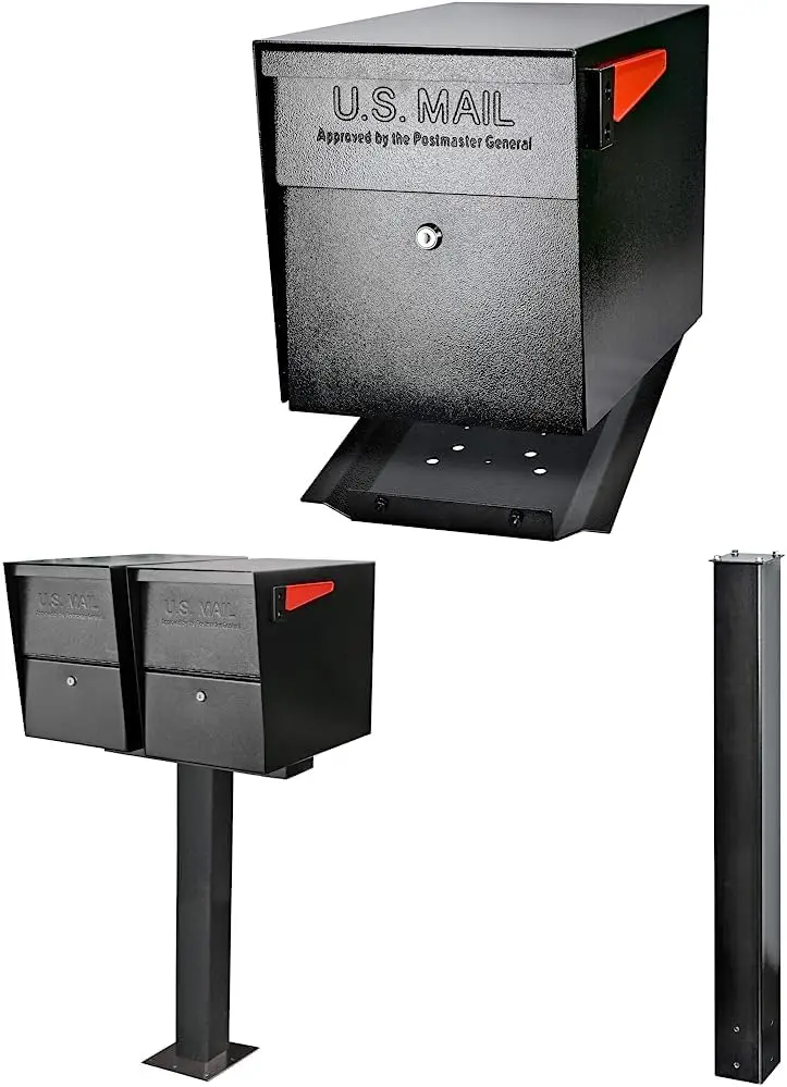 Mail Boss 7106 Curbside Steel Post Mount Security Locking Mailbox, Black & 7144 Box Spreader Bar For Two-Mailbox Applications,