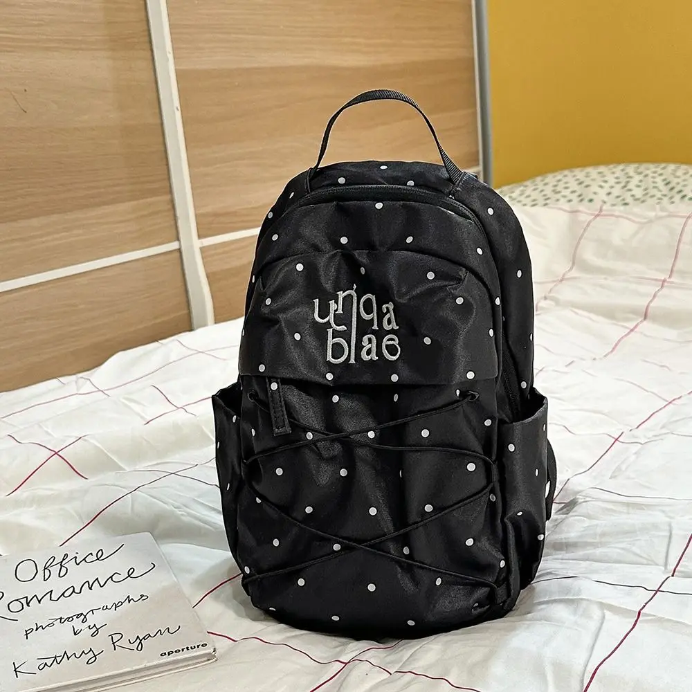 Nylon Material Polka Dot Backpack Lightweight Design Large Capacity Student School Bag Drawstring Closure Portable Size