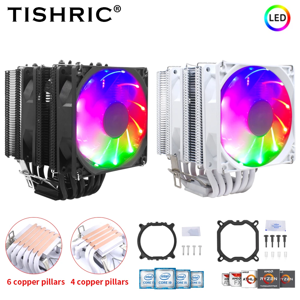 TISHRIC CPU Cooler Fan 4 6 Heat Pipes 4Pin PWM PC Quiet Processor Cooler Intel LGA2011 115X 1700 775 X79 X99 AM3 AM4