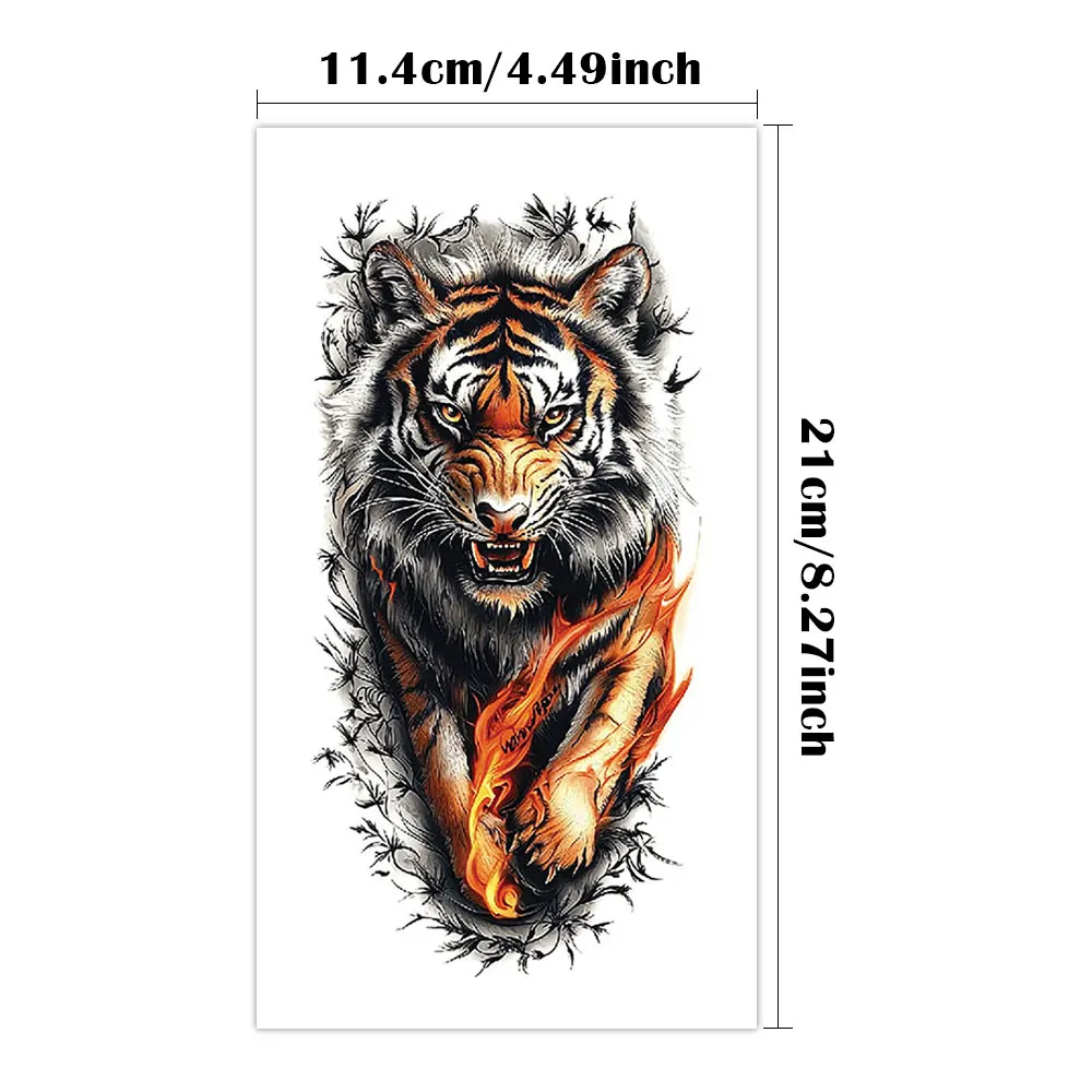 Waterproof Temporary Tattoo Sticker Colorful Animal Tiger Lion Wolf Fox Flame Rose Body Art Arm Fake Tattoos Sleeve Women Men