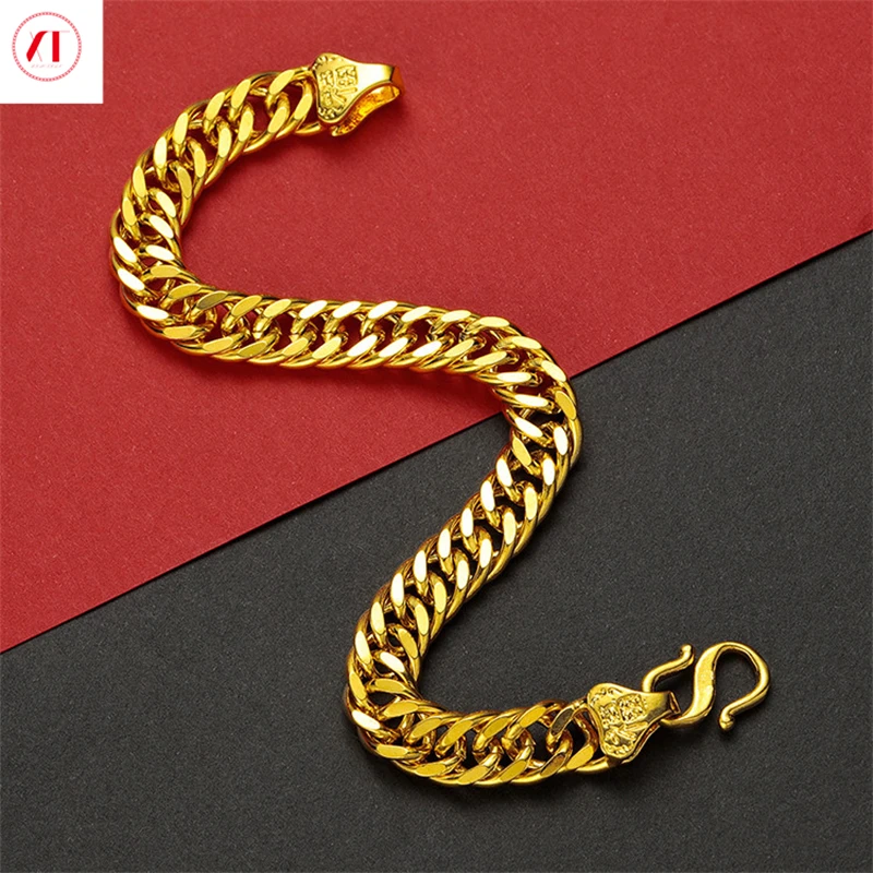 XT Jewellery Korea 24k Fu Character Riding Crop Bracelet Men 916 Original Gold Plated