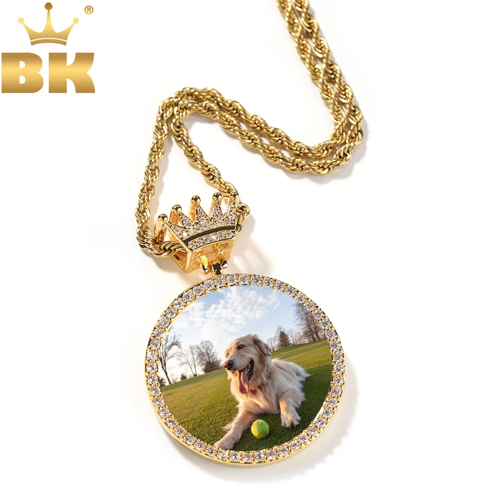 

TBTK Crown Bail Medallions Custom Photo Round Pendant Engrave Name HipHop Jewlery Personalized For Men Women Memory Gifts