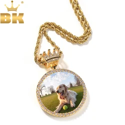 Tbtk coroa bail medalhões personalizado foto redonda pingente gravar nome hiphop jewlery personalizado para presentes de memória das mulheres dos homens