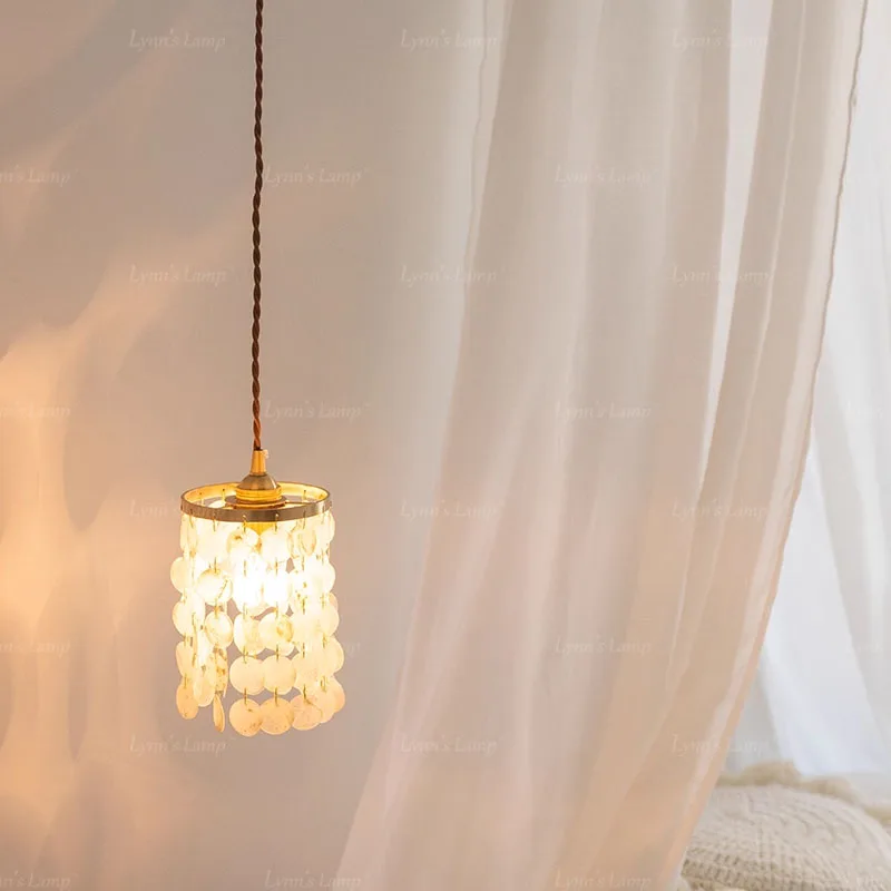 

Creative Shell Pendant Lamp Restaurant Bedroom French Bedhead Personalized Entrance Corridor Vintage Hanging Line Lamp