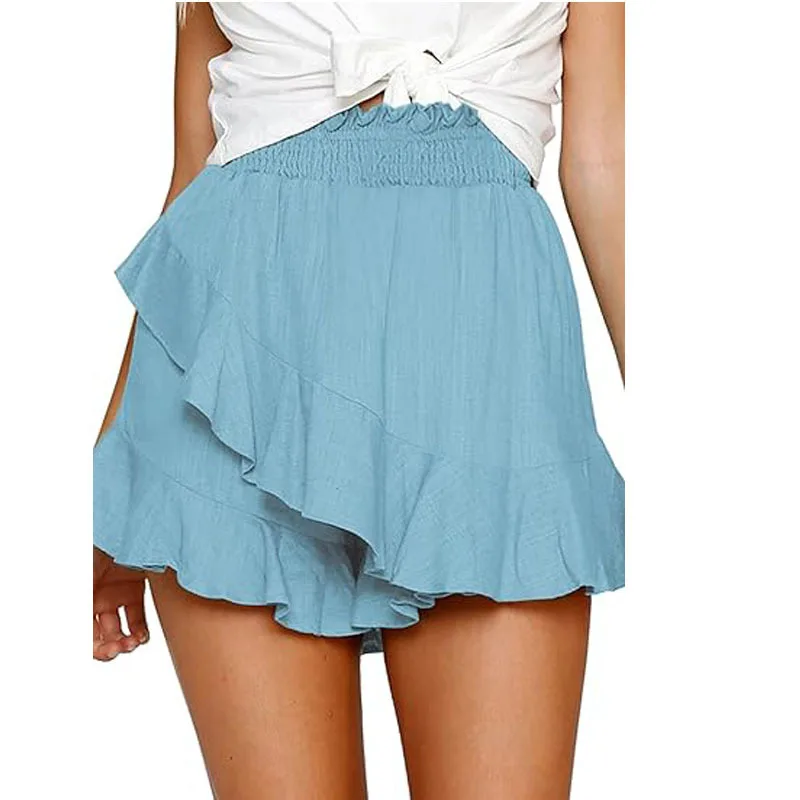

Casual Solid Color Shorts Fashion Loose Women's Pants 2025 Spring Summer New All-match Irregular Ruffled Elastic Waist Shorts