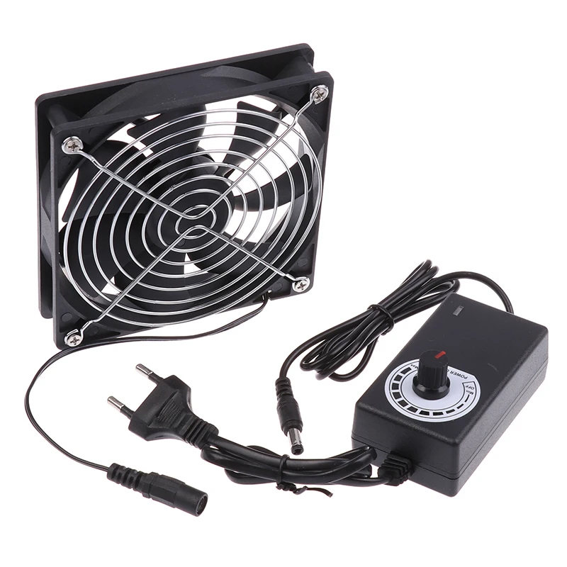 New High Performance 12CM 2700RPM Fan Cooling With Controller + 2 Metal Mesh Covers 12V BTC Machine Chassis Workstation Cabinet