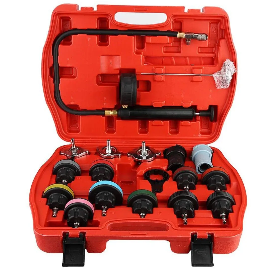 

18pcs Universal Radiator Pressure Tester Tool Kit Cooling System Testing Tool Water Tank Leakage Detector Nylon Material