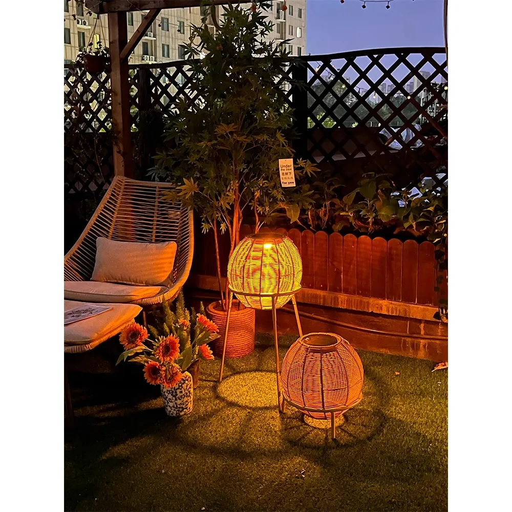 Garden Solar Outdoor Light Woven Rattan Art Ambient Light Villa Garden Landscape Lawn Light