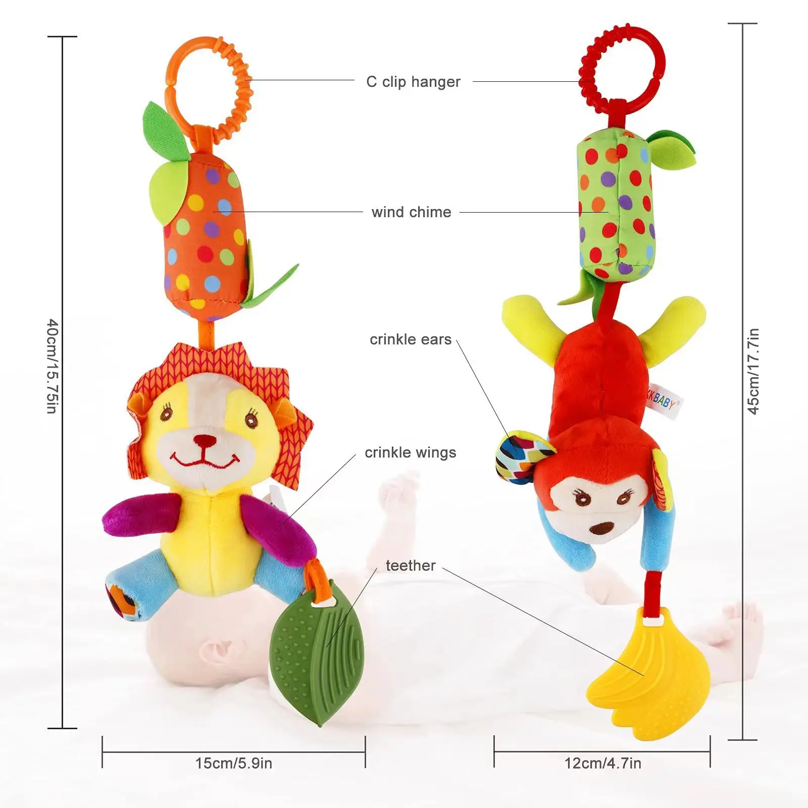 Plush Animal Stroller Hanging Wind Chimes Infant Trolley Car Bed Crib Baby Soft Hanging Rattle Crinkle Squeaky Early Leaning Toy