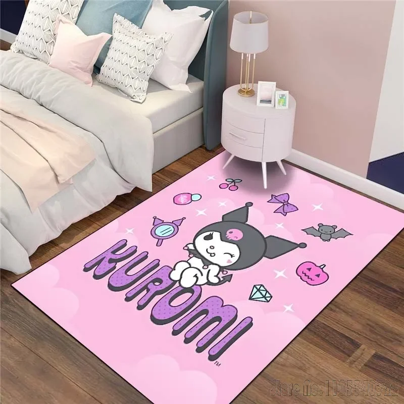 Kawaii Sanrio Kuromi Printing Carpet for Girls Room Living Room Bedroom Home Decor Area Rug Non-slip Mat Pink Room Decor Playmat