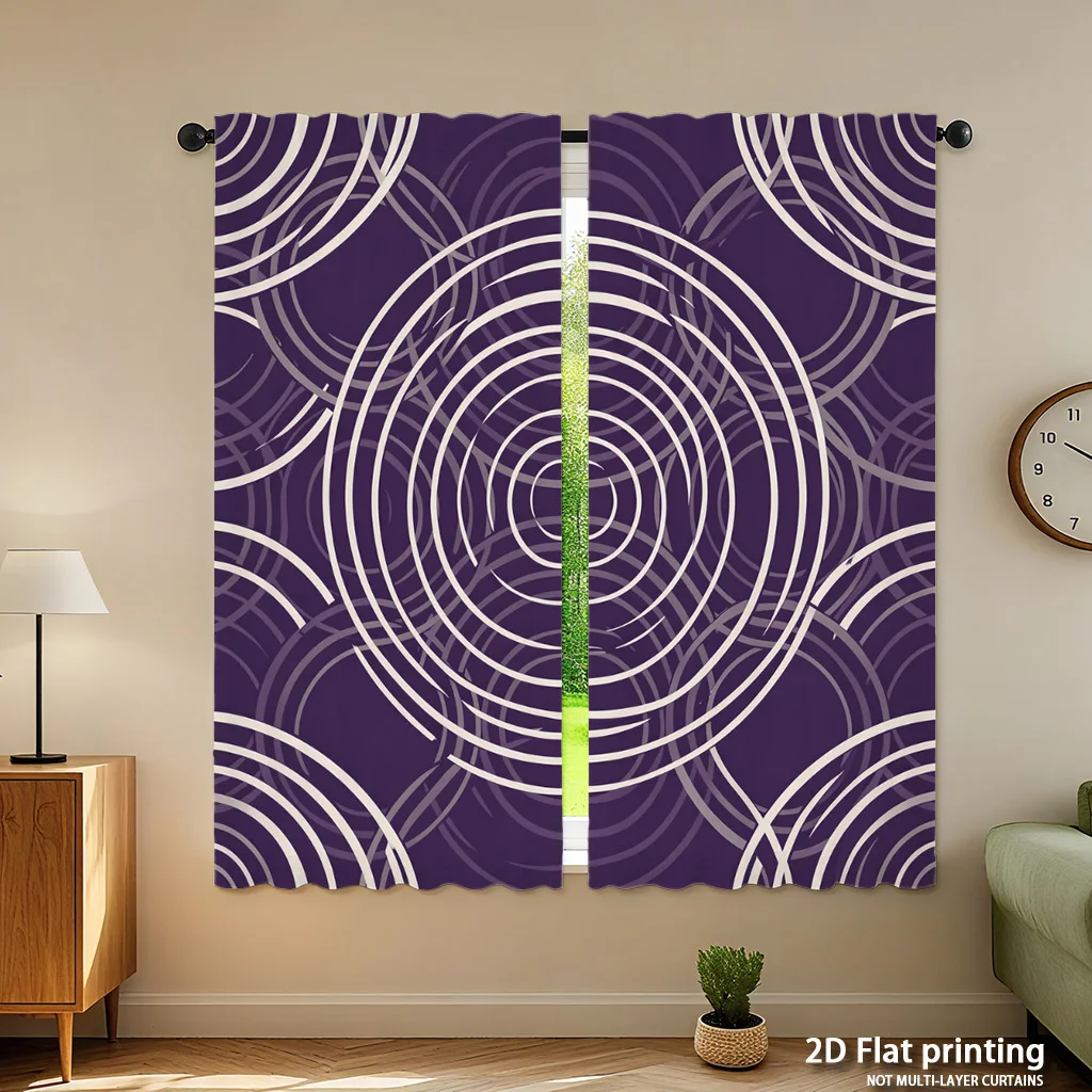 Dramatic Purple Abstract Geometric Circle Pattern Curtains for Modern Living Room Bedroom Window Home Decoration