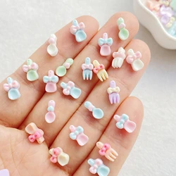 100pcs Colorful Resin Kawaii Mini Cute Mini Bow Spoon Fork Nail Art Flat back Stone Figurines Scrapbook DIY Jewelry Decor Crafts