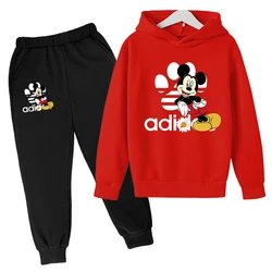 Kids Hoodie Mickey Mouse Print Sweatshirt +Pants Boys Girls Toddler 3-12Y Pretty Girls Clothes Pullover Sport Fashion Casual Set