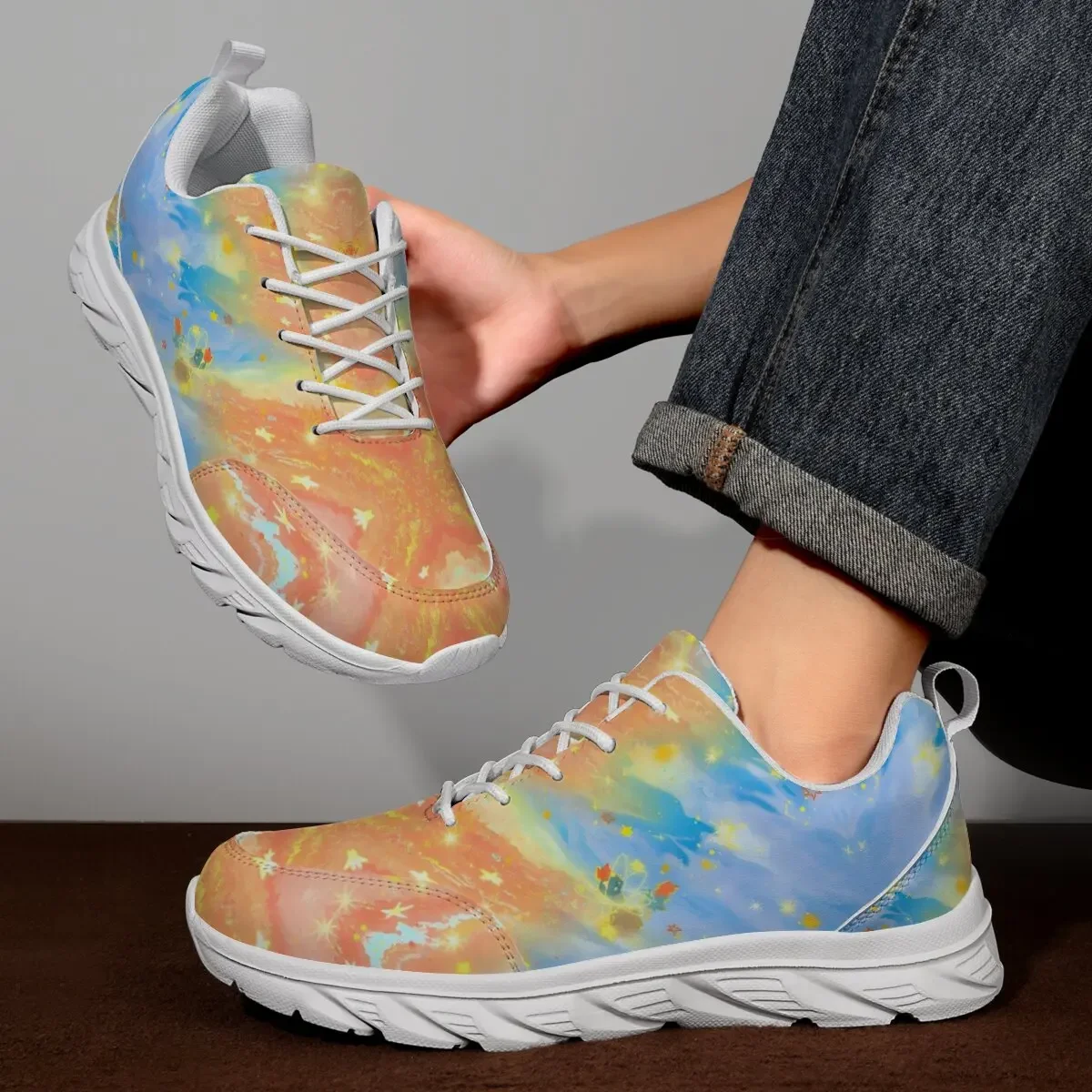 Feizhi Sneakers Parent-child Lace-up Flat Bottom Low-top Round Toe Color-block Large Size Breathable Casual Floral Print Shoes