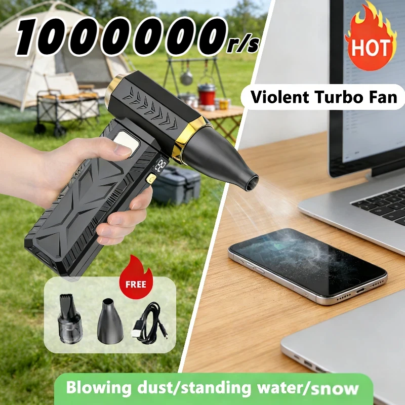 1000000RPM Turbo Blower Super Powerful Air Vacuum Blowing Suction 6 Speed Brushless Motor LED Lighting High Speed Fan 2026 Hot